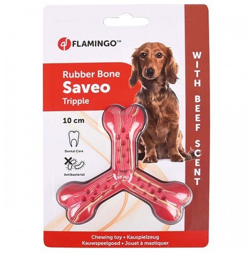 

Игрушка Flamingo Rubber Flexo Saveo Triple Bone Beef Тройная кость жевательная для собак, вкус говядины 10х8.5 см (53577)