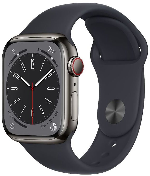 Акція на Apple Watch Series 8 41mm GPS+LTE Graphite Stainless Steel Case with Midnight Sport Band (MNJJ3) від Y.UA