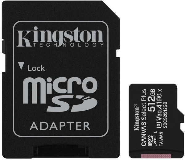 

Kingston 512GB microSDXC UHS-I U3 V30 A1 Canvas Select Plus + adapter (SDCS2/512GB)