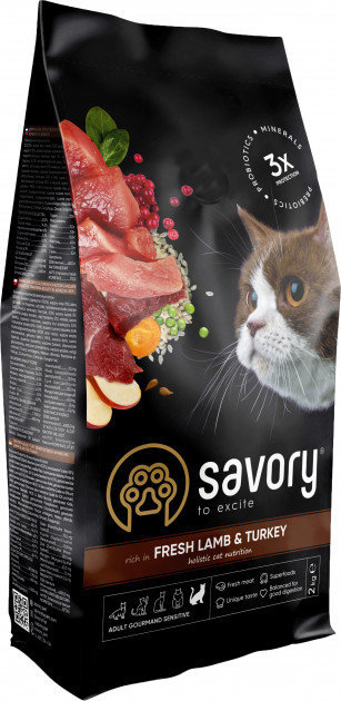 Акція на Сухой корм Savory для кошек с чувствительным пищеварением со свежим мясом ягненка и индейки, 2 кг (4820232630082) від Stylus