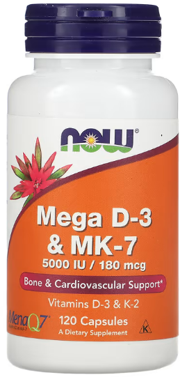 

Now Foods Mega D-3 & MK-7 Вітамін D3 та K2 120 капсул