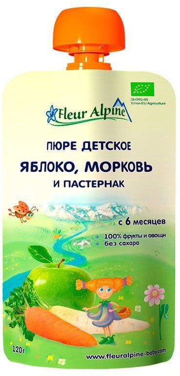 

Пюре Fleur Alpine Яблоко, морковь, пастернак,120 мл (5024688001079)