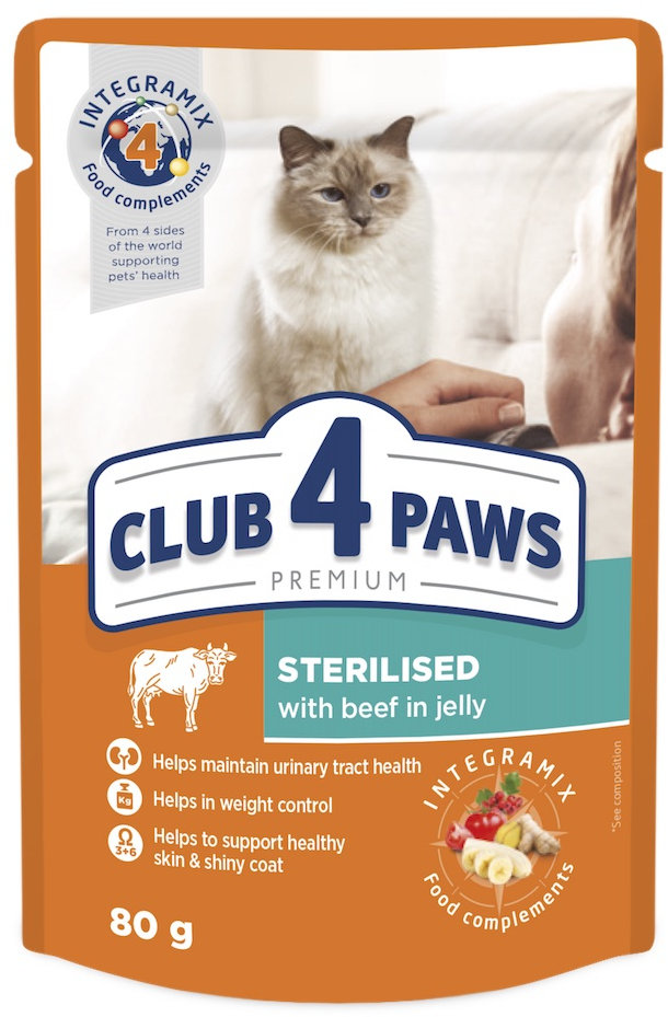 Акція на Влажный корм Club 4 Paws Premium Sterilized с говядиной в желе для стерилизованных кошек 24х80 г (B5612311) від Stylus