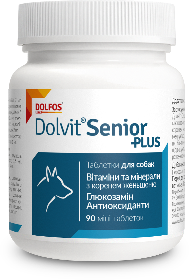 

Вітамінно-мінеральний комплекс Dolfos Dolvit Senior Plus для собак 90 таб. (5903-90)