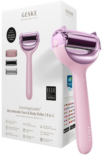 Акція на Роллер для игловой мезотерапии лица и тела Geske MicroNeedle Face&Body Roller 9в1 pink від Stylus