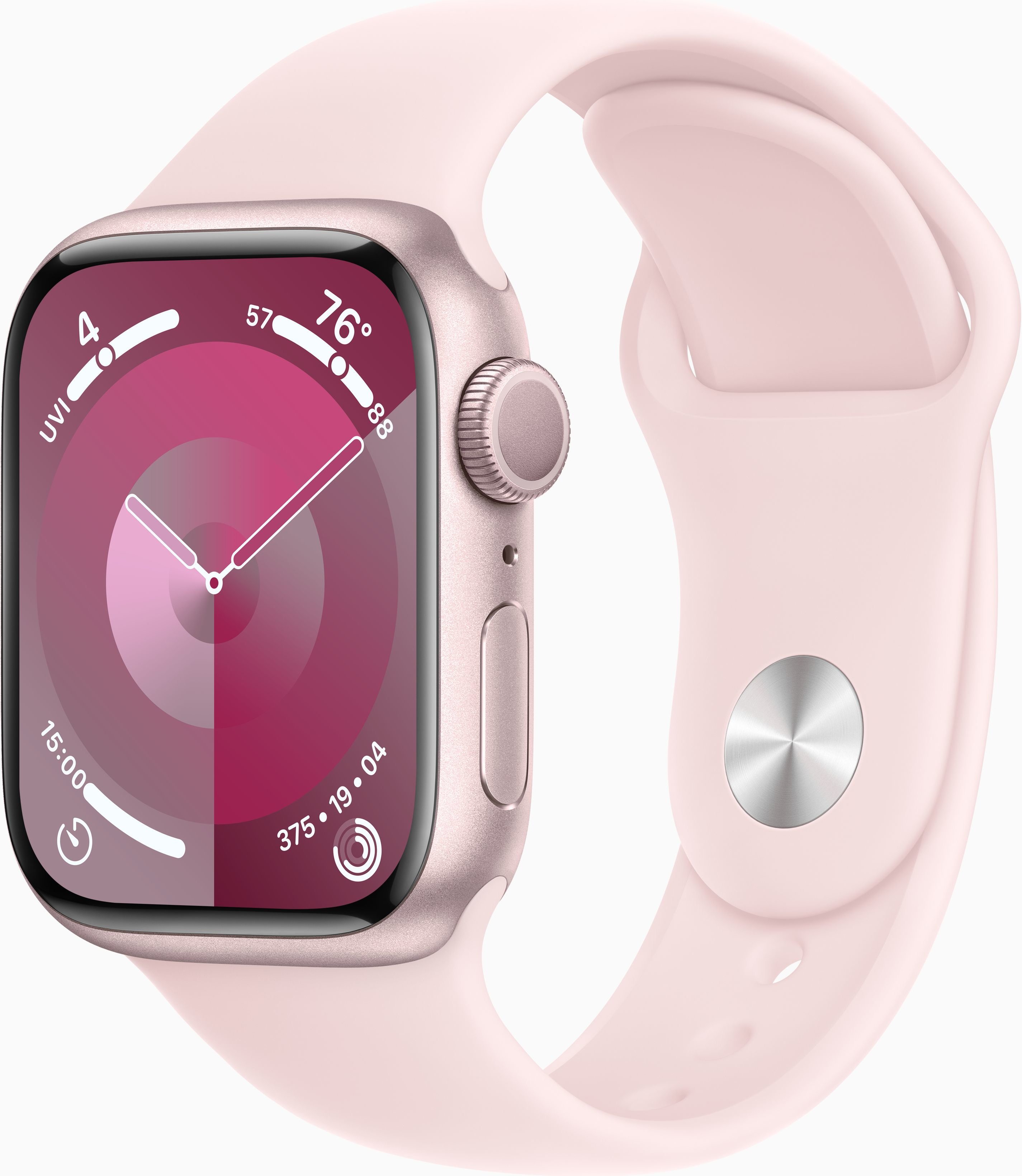 Акція на Apple Watch Series 9 41mm Gps Pink Aluminum Case with Pink Sport Band - M/L (MR943) від Y.UA