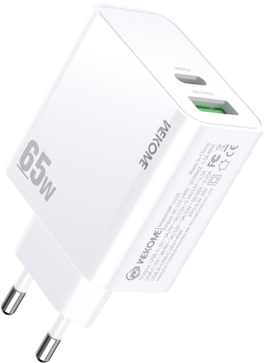 Акція на Wk Wekome Wall Charger USB+USB-C 65W White (WP-U116) від Stylus