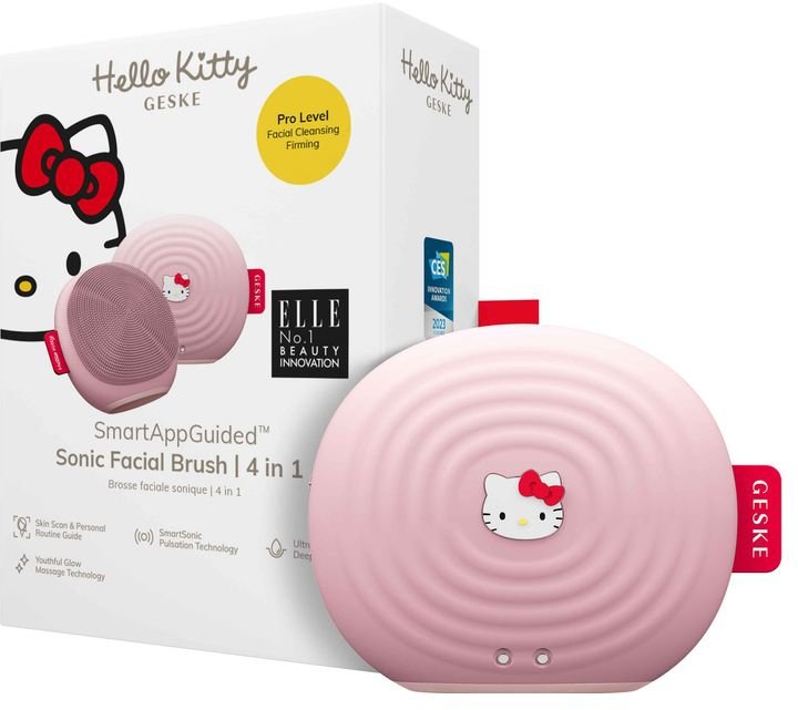 Акція на Звуковая щетка для лица Geske Sonic Facial Brush 4 в 1 Hello Kitty Pink (HK000011PI01) від Stylus