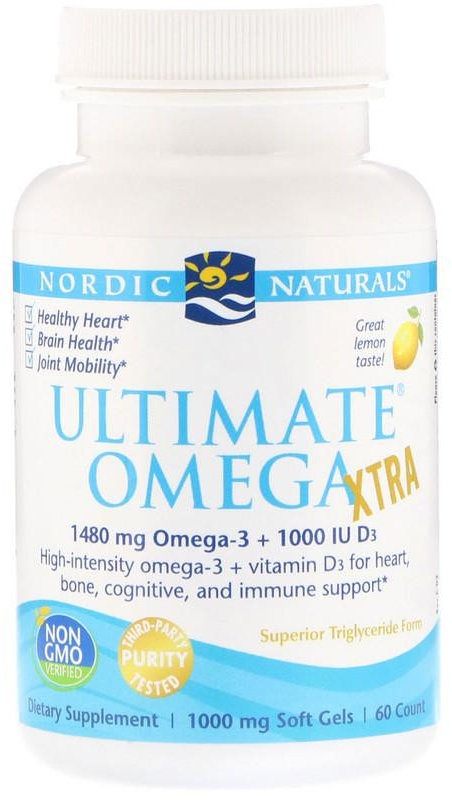 

Nordic Naturals Ultimate Omega Xtra 1,000 mg 60 Soft Gels Lemon Екстра Омега-3 зі смаком лимона