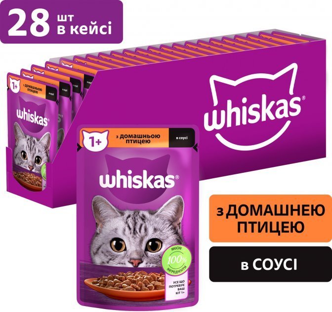 Акція на Упаковка вологого корму для котів Whiskas домашній птах у соусі 28х85 г (5900951302763) від Y.UA