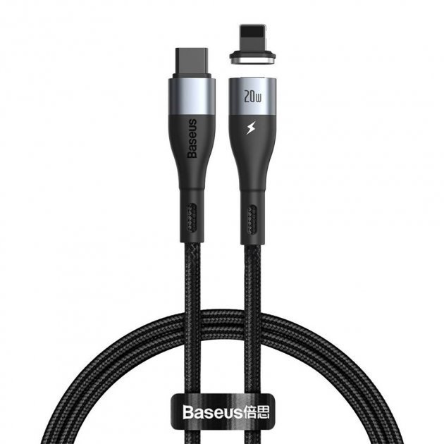 Акція на Baseus Cable USB-C to Lightning Zinc Magnetic Safe Fast Charging Pd 20W 1m Black (CATLXC-01) від Stylus