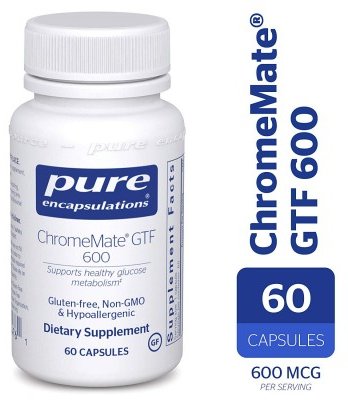 

Pure Encapsulations ChromeMate Gtf 600 600 mcg 60 caps Унікальний полінікотінат хрому (PE-00476)