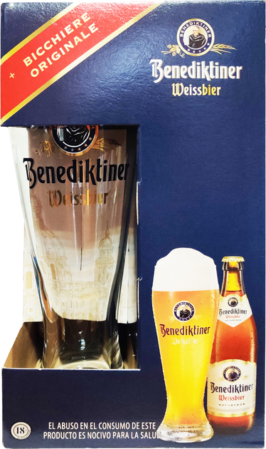 

Подарунковий набір пива Benediktiner Weissbier світле нефільтроване 5.4% 3х0.5 л + келих 0.5 л (4052197000468)