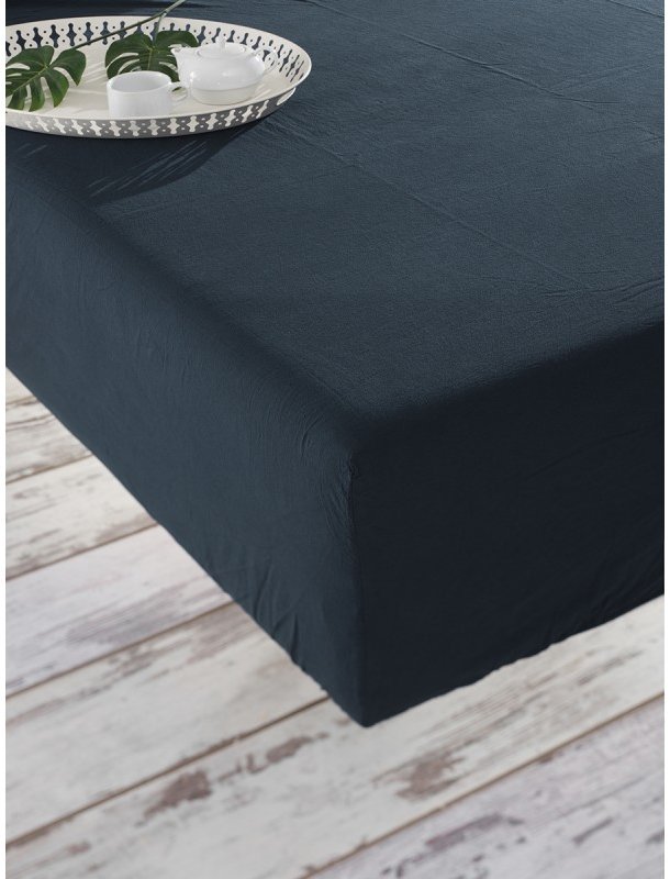 

Простирадло на гумці SoundSleep Stonewash Adriatic dark blue темно-синя 160x200 см (93198530)