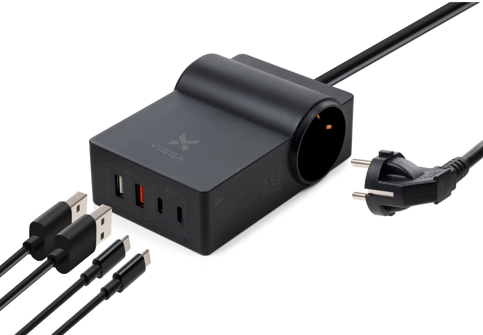 

Vinga Wall Charger 2xUSB-C+2xUSB 65W Pd Black (VCHG2OAC65)