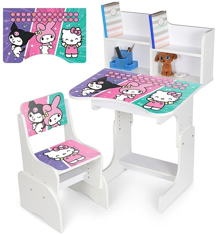 

Детская парта с надстройкой и стулом Bambi Hello Kitty белый (N 2071-19A-1)