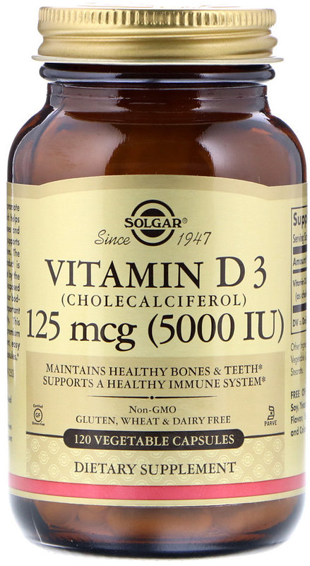 

Solgar Vitamin D3 (Cholecalciferol) 125 mcg (5000 IU) 120 Veg Caps Вітамін D3