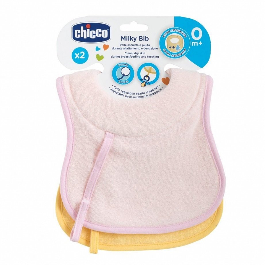 

Слюнявчик Chicco Milky, 0 м+, 2 шт розовый (16300.10)