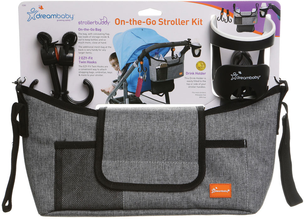 

Набор для коляски DreamBaby ON-THE-GO Grey Denim Органайзер Подстаканник Крючки G2285