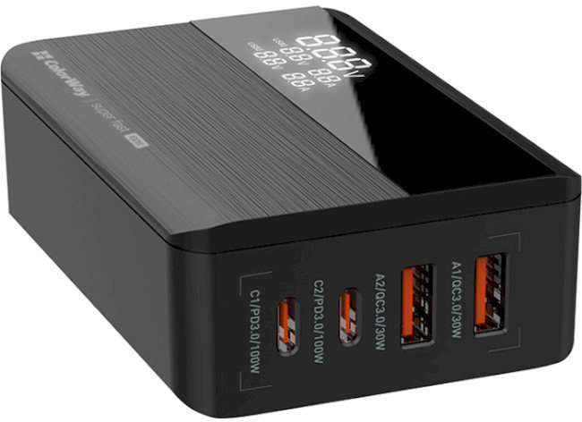 

ColorWay Wall Charger 2xUSB+2xUSB-C GaN 100W Pd Black (CW-CHS041PD-BK)