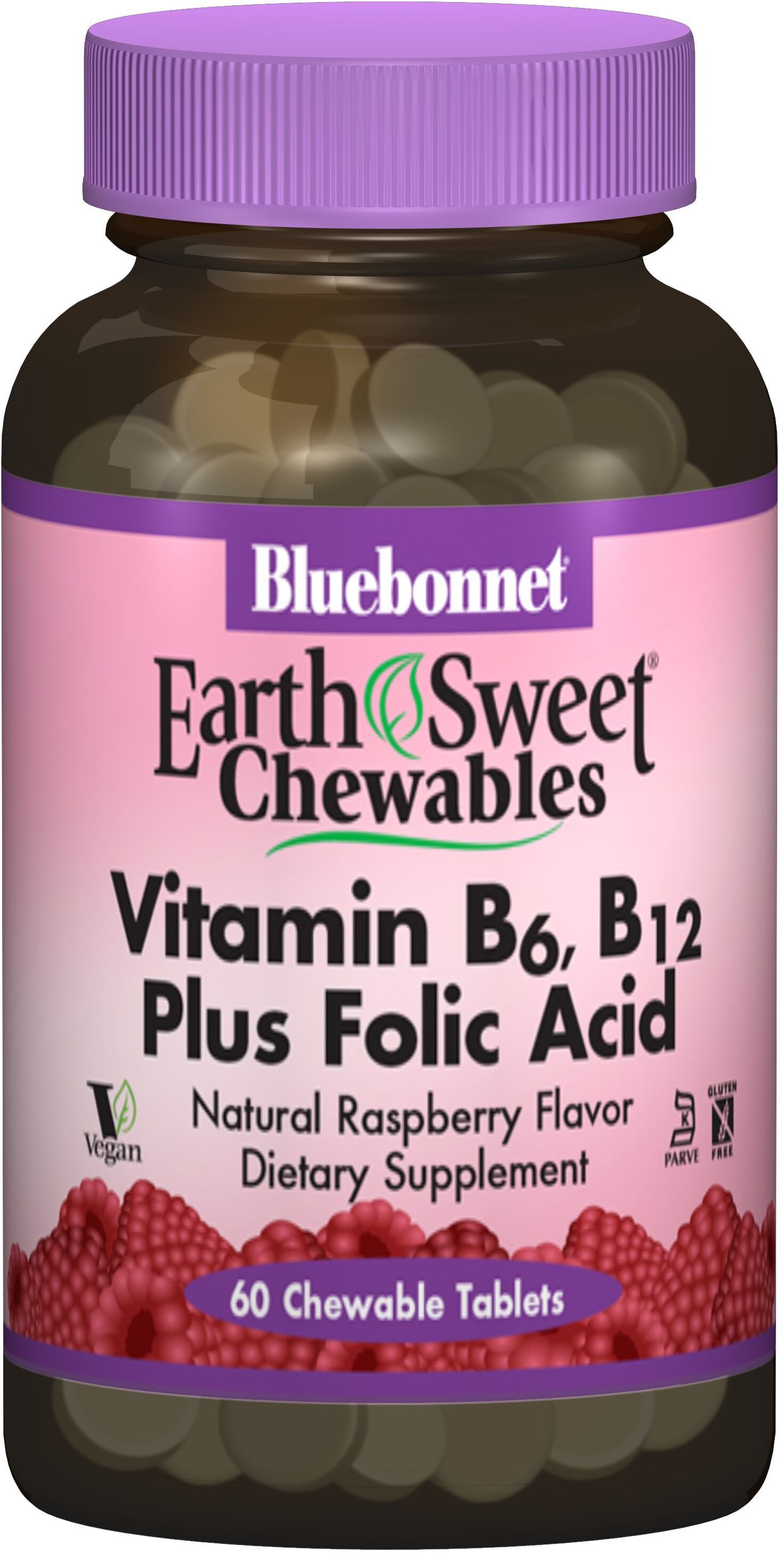 

Bluebonnet Nutrition Vitamin В6, B12 + Folic Acid, Natural Raspberry Flavor, 60 Chewable Tablets (BLB0445)