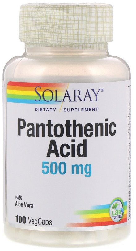 

Solaray Pantothenic Acid, 500 mg, 100 VegCaps (SOR-04380)