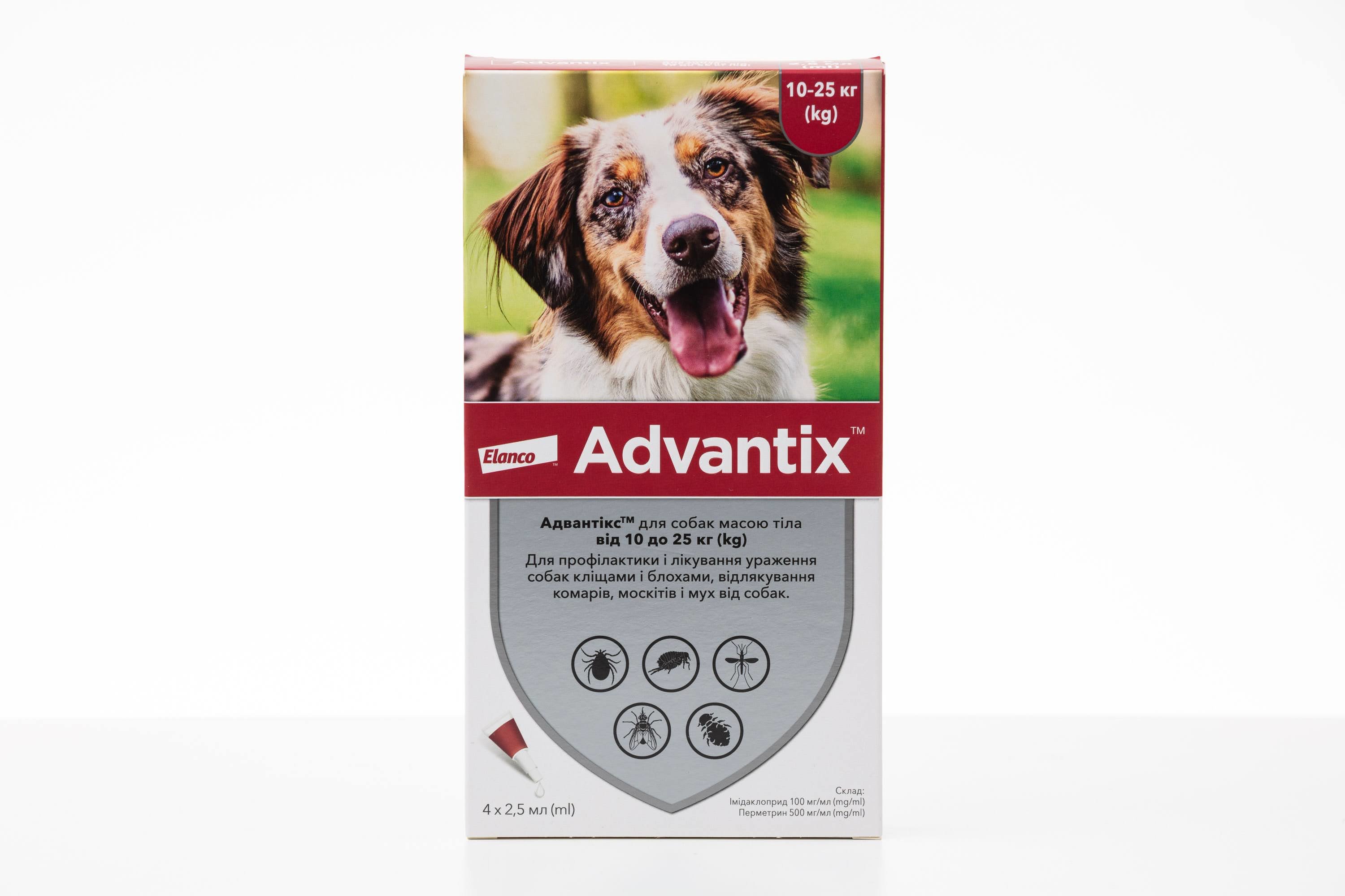Акція на Краплі Bayer/Elanco Advantix для собак 10-25 кг 4 піпетки/1 уп. (4007221047247) від Y.UA