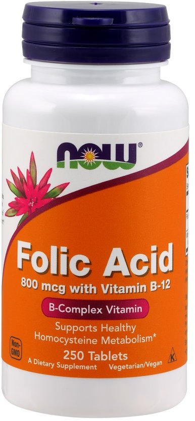 

Now Foods Folic Acid 800 mcg with Vitamin B-12 Tablets 250 tabs / 250 servings