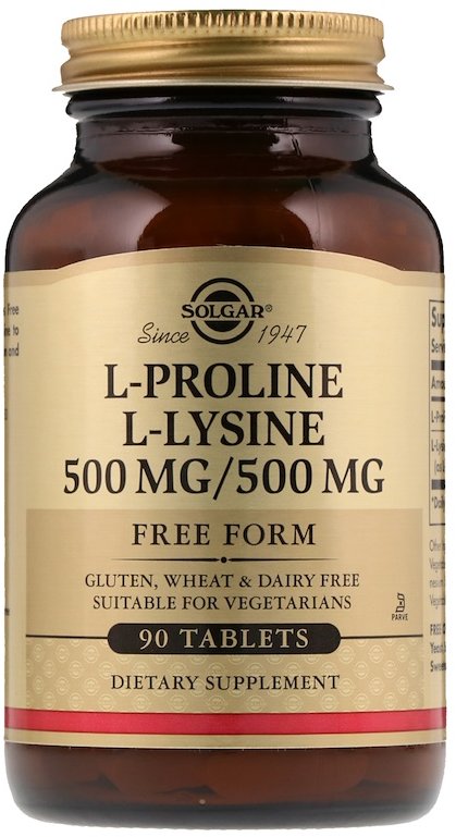 

Solgar L-Proline/L-Lysine, Free Form, 500mg/500 mg, 90 Tablets