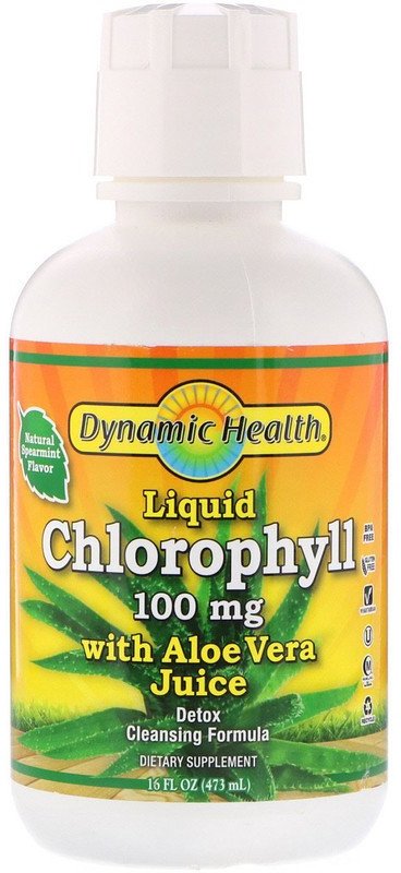 

Dynamic Health Chlorophyll 100 mg Хлорофилл для пищеварения жидкий с алоэ вера и мятой 473 мл