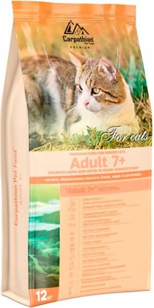 Акція на Сухий корм для кішок Carpathian Pet Food Adult 7+ 12 кг (4820111140787) від Y.UA