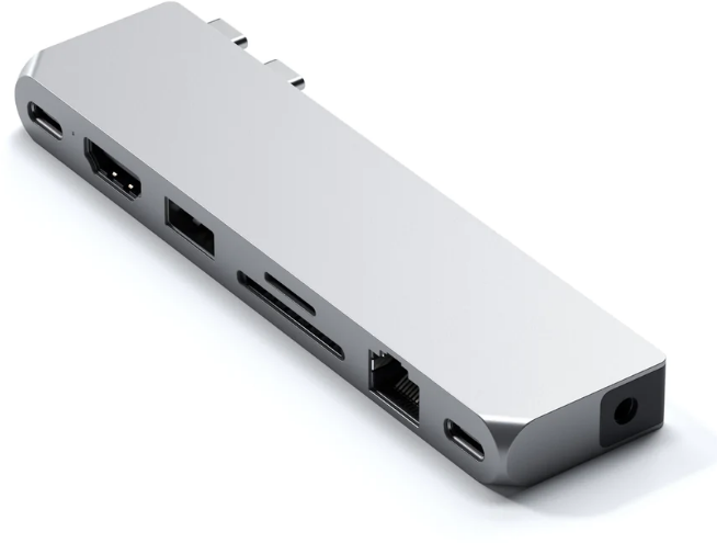 Акція на Satechi Adapter Max Dual USB-C to USB3.0+2xUSB-C+RJ45+HDMI+3.5mm+SD Silver (ST-UCPHMXS) від Stylus