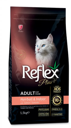 Акція на Cухой корм Reflex Plus Anti-Hairball Adult Cat Food with Salmon для котов которые живут в помещении с лососем 1.5 кг (RFX-307) від Stylus