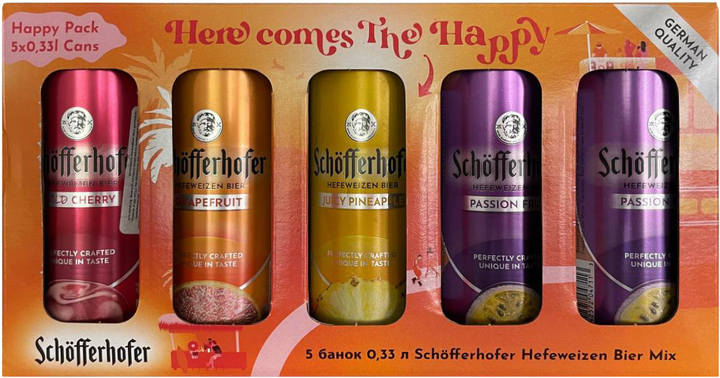 

Подарунковий набір суміші пива із соком Schofferhofer Hefeweizen Bier Mix в асортименті світле нефільтроване 2.5% 5х0.33 л (4053400001654)