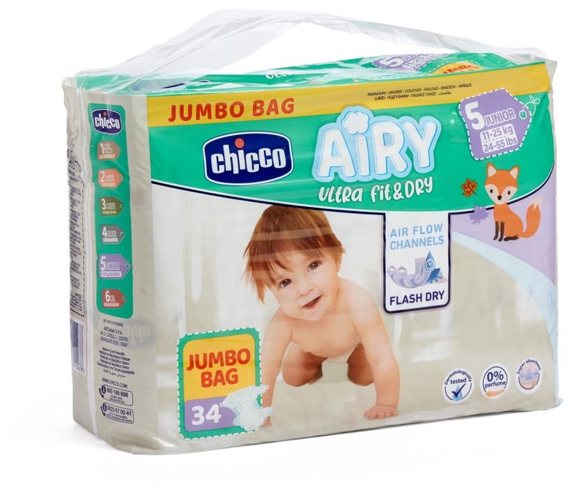 

Подгузники Chicco Airy 5 Xl 11-25 кг 34 шт (11237.00)