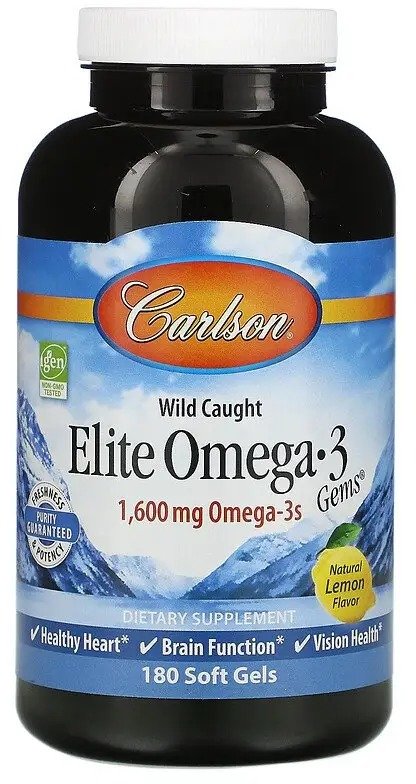 Акція на Carlson Labs Wild Caught Elite Omega-3 Gems 1,600 mg 180 Soft Gels Natural Lemon Flavor Рыбий жир с Oмега-3 від Stylus