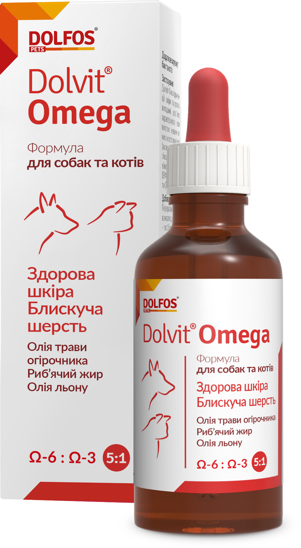 Акція на Витаминно-минеральная добавка Dolfos Dolvit Omega для здоровья кожи и шерсти собак и кошек 50 мл (1409-50) від Stylus