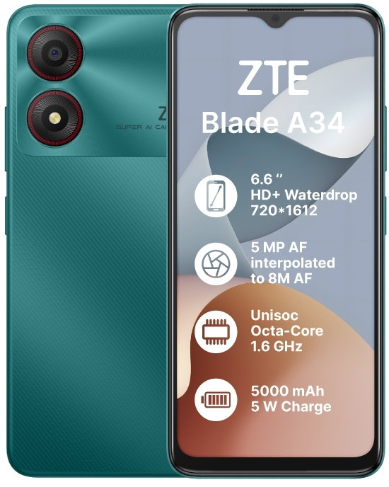 Акція на Zte Blade A34 4/64Gb Green (UA UCRF) від Y.UA