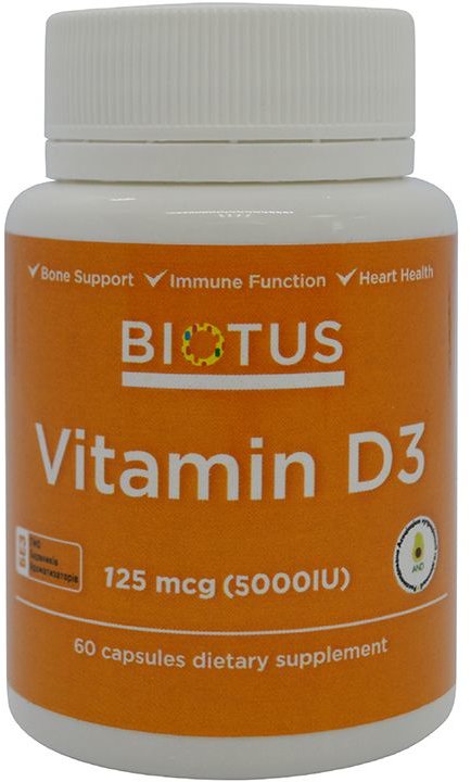 

Biotus Vitamin D3, 5000 ME, 60 Capsules (BIO-530111)