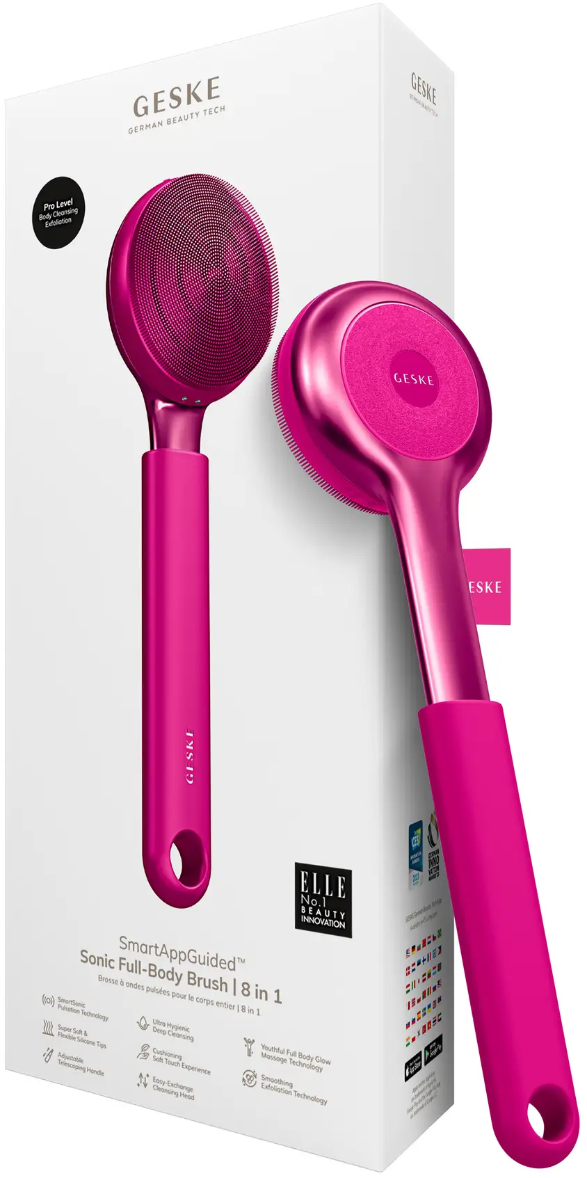 Акція на Ультразвуковая щетка для всего тела Geske Sonic Full-Body Brush&Intensive Exfoliator 8в1 magenta від Stylus