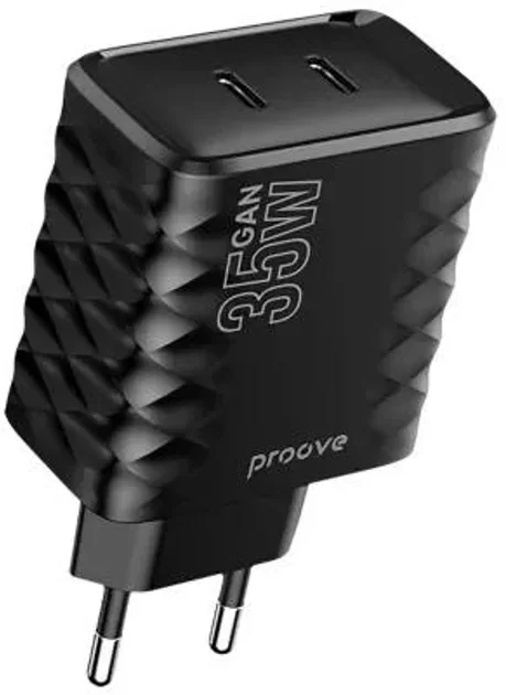 Акція на Proove Wall Charger 2xUSB-C Speed Surge GaN 35W Black від Stylus