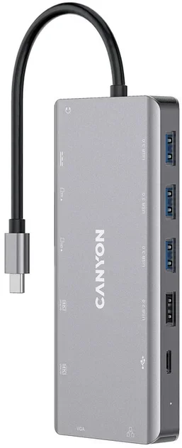 Акція на Canyon Adapter DS-12 USB-C to 4xUSB+USB-C+2xHDMI+VGA+RJ45+SD+microSD+PD+3.5mm (CNS-TDS12) від Stylus