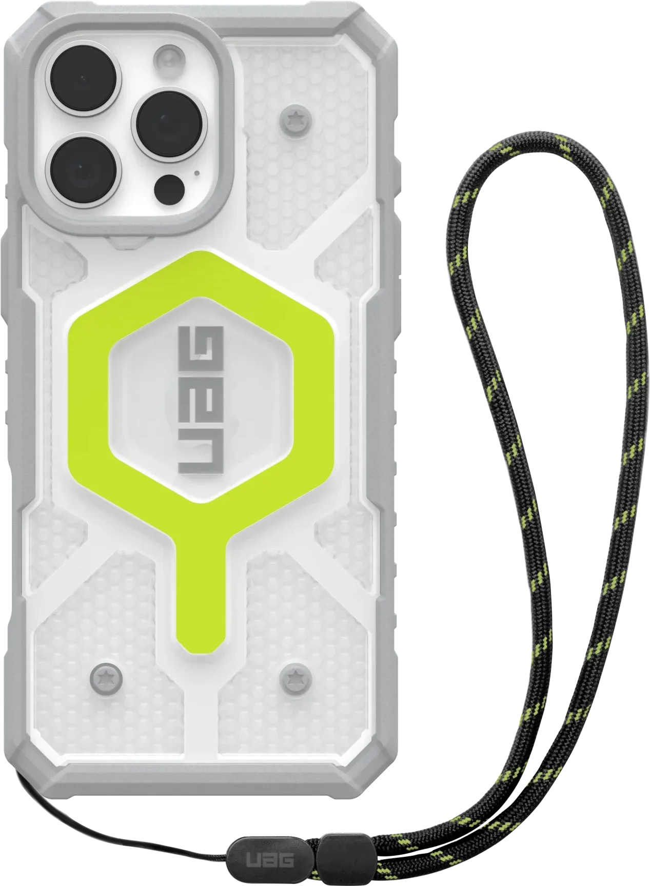 

Urban Armor Gear Uag with Trap Pathfinder Clear Magsafe Bundle Active Neon Lanyard (1144651BV01) for iPhone 16 Pro Max