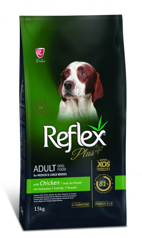 

Cухий корм Reflex Plus Adult Dog Food with Chicken for Medium & Large Breeds для собак середніх і великих порід з куркою 15 кг (RFX-203