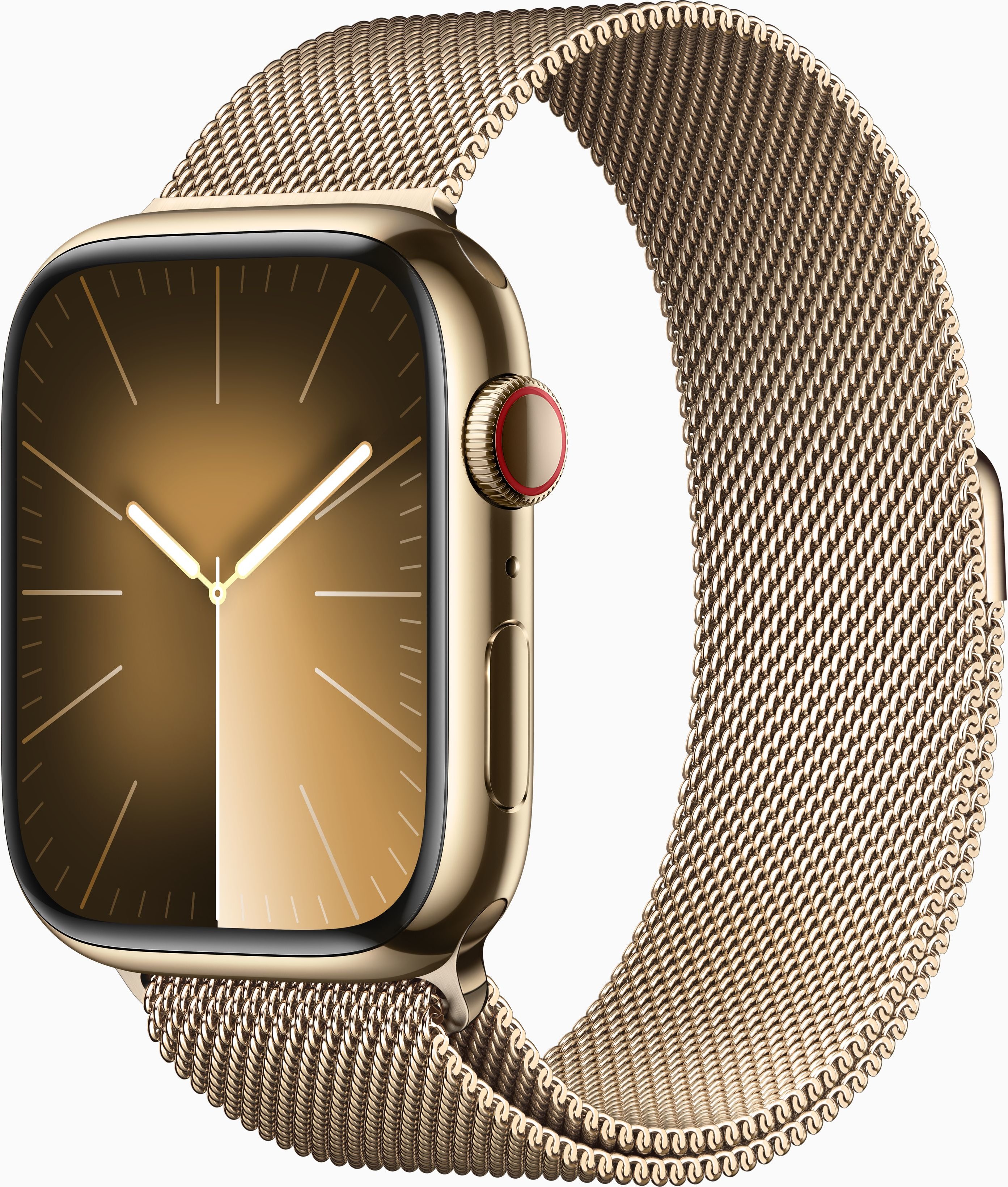 Акція на Apple Watch Series 9 45mm GPS+LTE Gold Stainless Steel Case with Gold Milanese Loop (MRMU3) від Y.UA