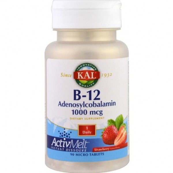 

Kal B-12 Adenosylcobalamin Strawberry flavour 1000 mcg Вітамін В12 зі смаком полуниці 90 мікро-таблеток