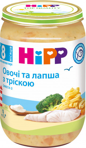 

Рыбно-овощное пюре Hipp Овощ и лапша с треской 220 (9062300131465)