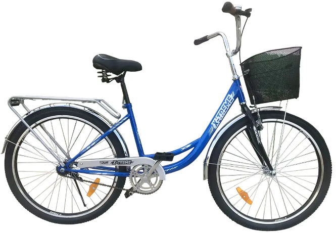 Акція на Велосипед X-TREME Tour 2604 сталь.рама 26" колеса 26" сине-белый + корзинка стальная (125041) від Stylus