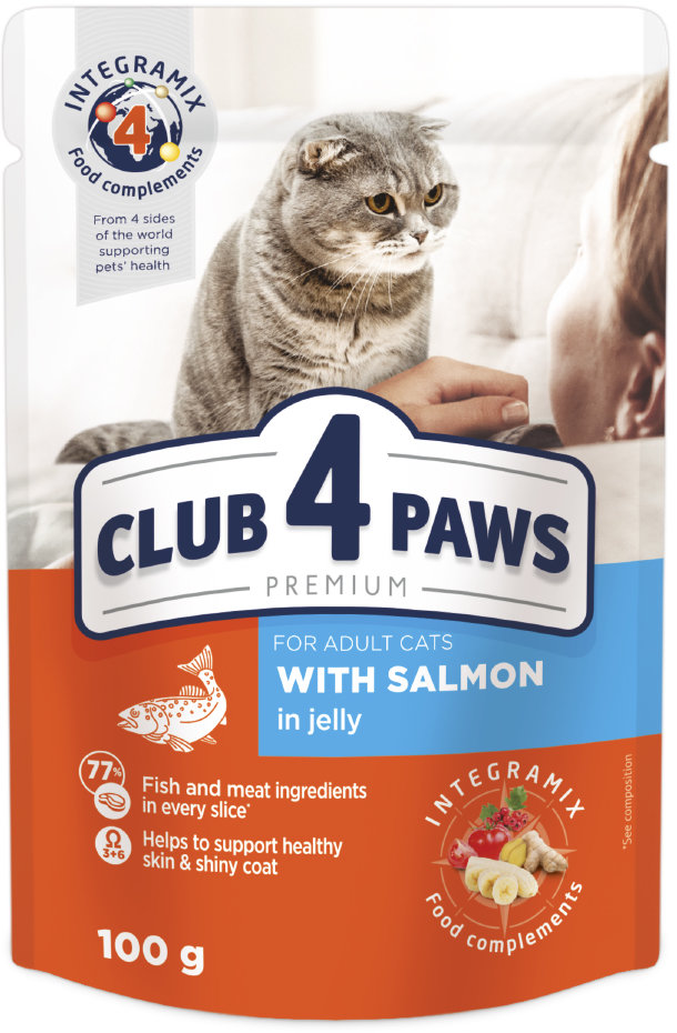 Акція на Влажный корм Club 4 Paws Premium Adult cats для взрослых кошек с лососем в желе 24х100 г (4820083908873) від Stylus