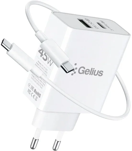 

Gelius Wall Charger USB+USB-C Pro X-Duo 45W White with Type-C Cable (GP-HC053)